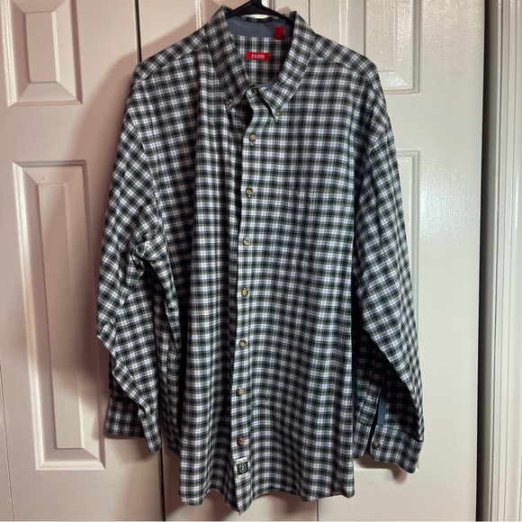 Izod Shirt Men's Long Sleeve Button Down Classic Cotton Blue Plaid‎ size 2XL G1 - Picture 1 of 5